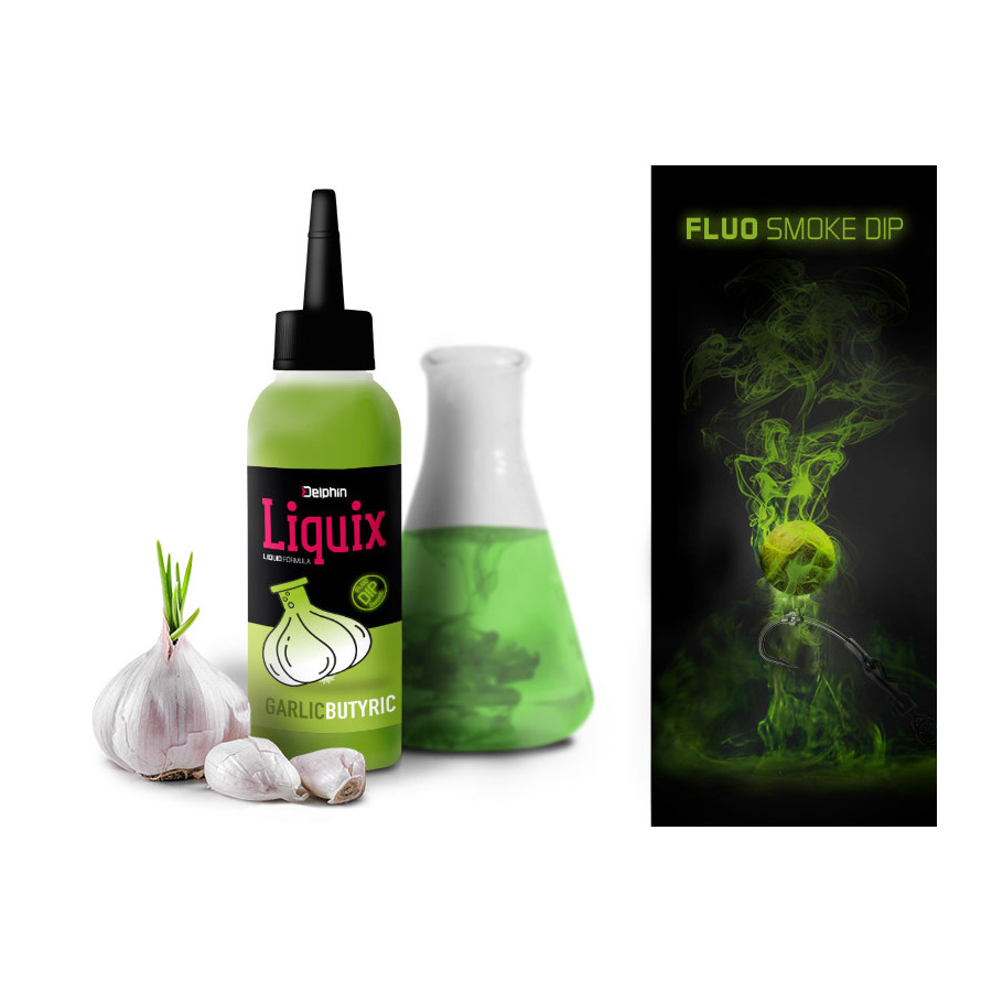 DELPHIN Fluo dip D SNAX LiquiX – Cesnak-Butyric (100 ml)